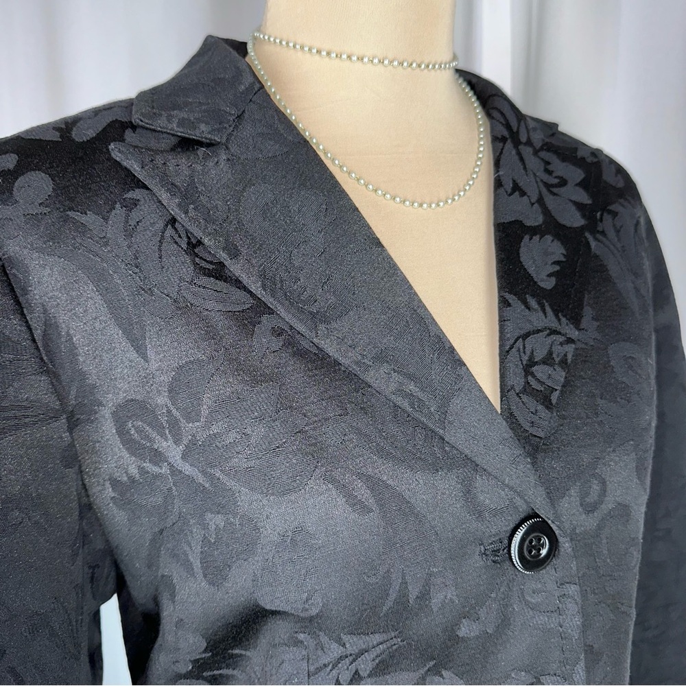 Coldwater Creek Black On Black Jacquard Blazer Sz 8 Jacket Floral Chic Office